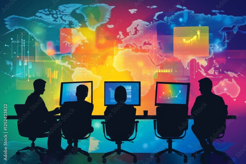Poster global business network: teamwork and data analysis