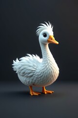 there is a white duck with a yellow beak and a black background