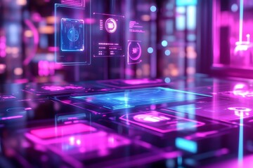 Obraz premium Futuristic Tech Interface: Neon Glow Digital Displays