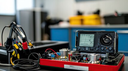 Fototapeta premium Installed air conditioning unit operating normally with attached testing instruments