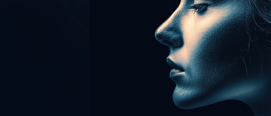 Profile View of a Person with a Distinctive Nose in Dramatic Lighting and Textured Skin
