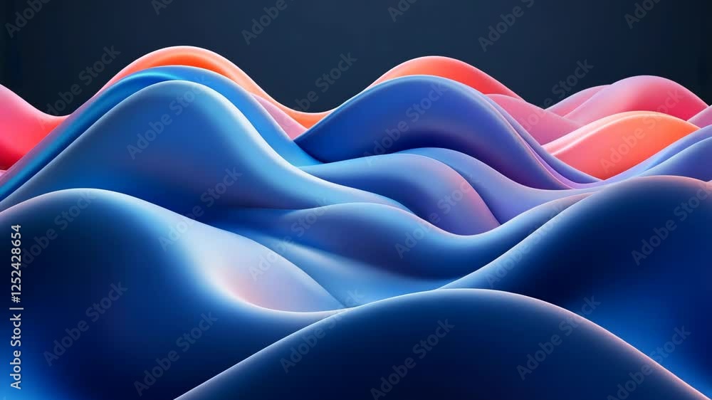 Poster colorful waves of soft curves create an abstract landscape with smooth gradients in a dark backgroun