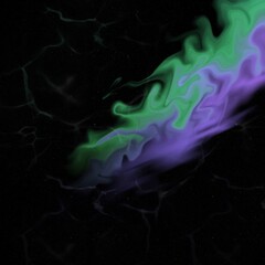Abstract effect image of green and purple light flow on black background. The appearance of the light is similar to the moving aurora giving a surreal feeling.