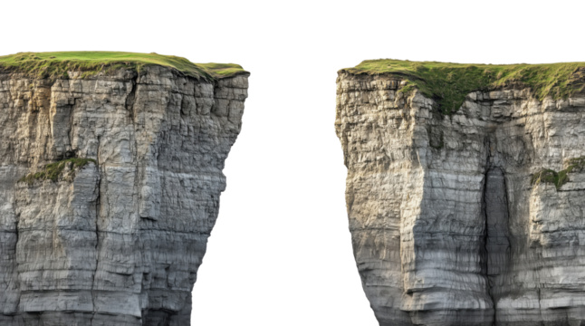 Two cliffs with a gap isolated on transparent background