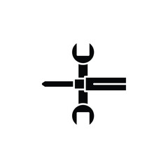 Crossed screwdriver and wrench icon, Spanner and flathead silhouette, Repair symbol