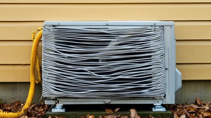 Wrapped refrigerant pipes and power cables leading from outdoor to indoor AC unit