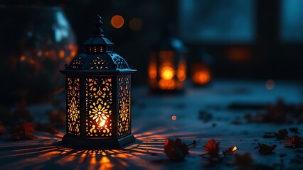 Eid Mubarak Ramadan Kareem - islamic muslim holiday background with eid lantern or lamp