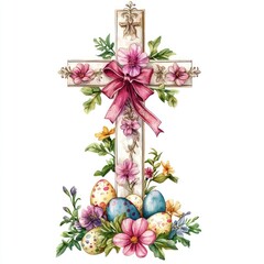 Easter Cross Floral Decor, Eggs, Spring