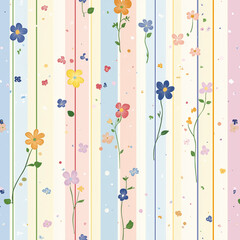 A cheerful pattern of flowers against pastel stripes, bringing a fresh and playful vibe perfect for spring
