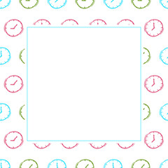 clock icon frame. doodle clock icon square frame. hand drawn clock icon frame background. clock icon background