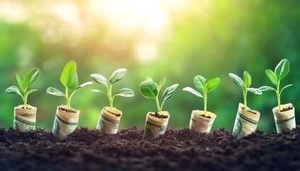 Dollar Seedling - Growth Concept - Plants On Banknotes In Increase