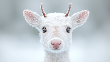 Fototapeta premium Fawn, winter, snowy forest, portrait, wildlife