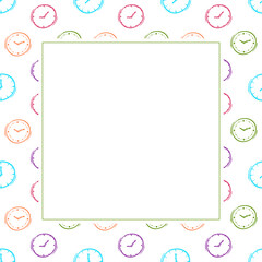 clock icon frame. doodle clock icon square frame. hand drawn clock icon frame background. clock icon background
