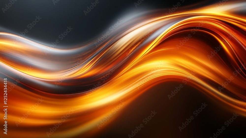Poster Abstract orange and black flowing lines, dynamic wave pattern. Modern art and motion concept