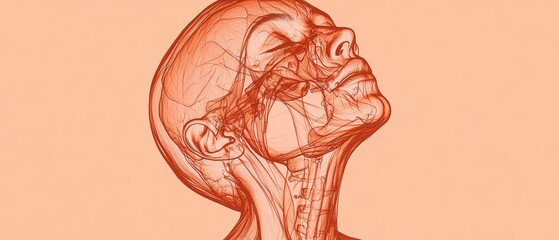 Obraz premium Detailed Anatomical Illustration of Human Musculature and Head in Peach Tone on Soft Background
