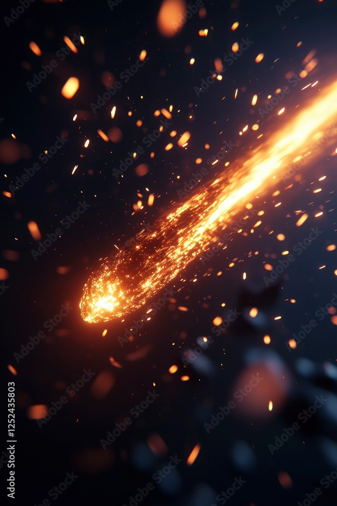 Sticker fiery meteor with sparks falling through the dark space. stock footage image