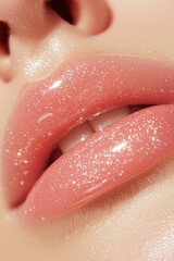 Fototapeta premium Close-up Glossy lips reflecting light. Beauty concept