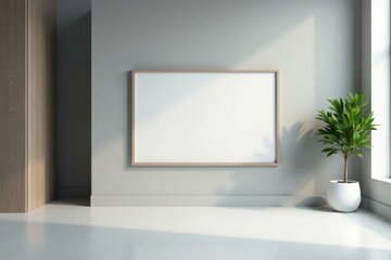 Modern Minimalist Interior Design Mockup Featuring a Blank Frame and a Potted Plant