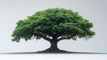 A beautiful and expansive tree with lush green leaves standing isolated on a plain background. Generative AI