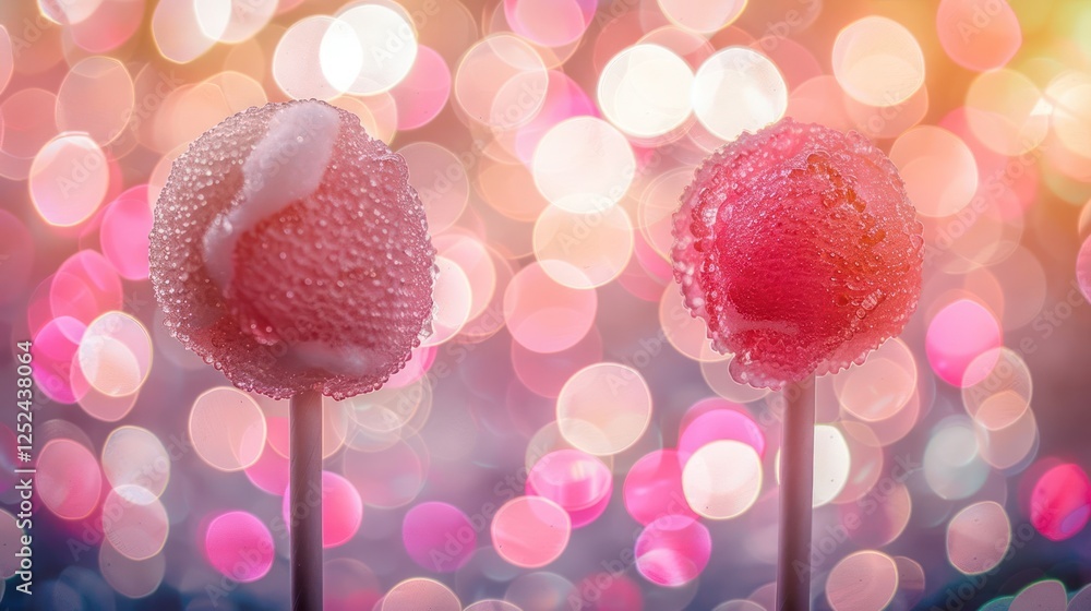 Poster two colorful lollipops with a sparkling background, creating a festive and playful atmosphere.