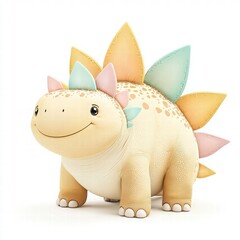 Colorful Toy Dinosaur Figurine with Smiling Face and Soft Features on White Background