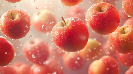 Floating Fresh Red Apples with Water Droplets in Motion