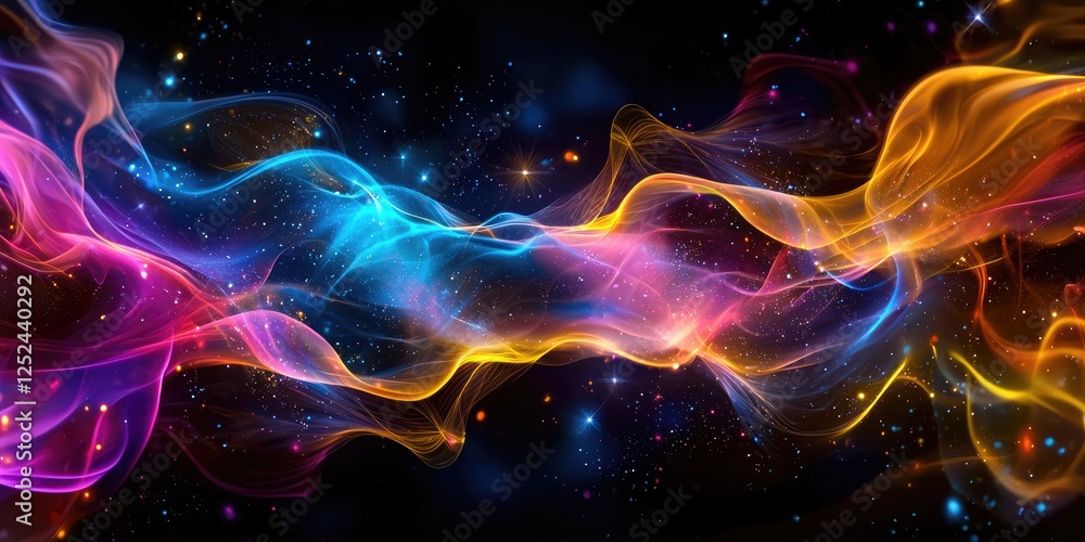Leinwandbilder abstract colorful swirls of light in a dark space with stars creating a magical cosmic background fo