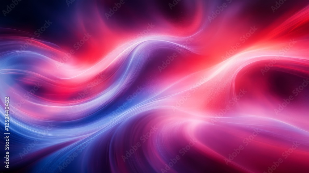 Poster abstract vibrant waves of light in red and blue hues, dynamic and fluid concept