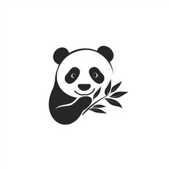 Fototapeta premium A monochrome vector style design of a panda holding and eating bamboo, with a simple yet expressive design that highlights the panda's endearing qualities.