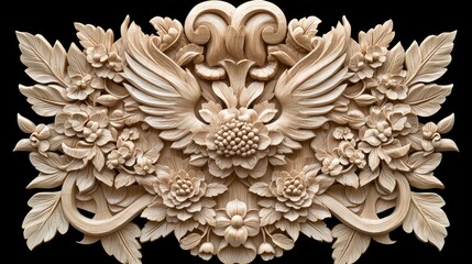 Ornate Wood Carving, Floral Design, Decorative Panel, Wall Art, Potential Use Interior Design