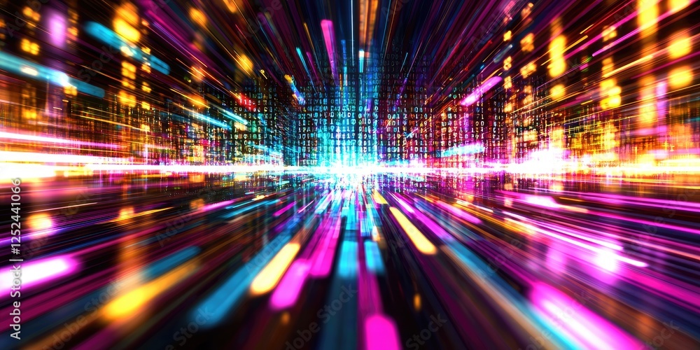 Aufkleber colorful abstract background with light beams and glowing particles, digital aesthetic art for techn
