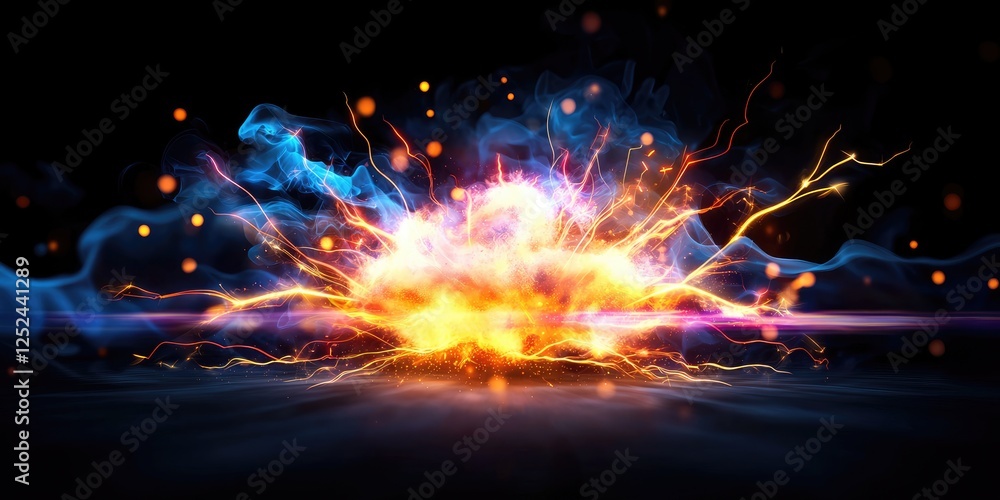 Fototapete Vivid and Powerful Explosion Effect with Fiery Colors and Dynamic Smoke on Dark Background for Creative Design and Media Projects