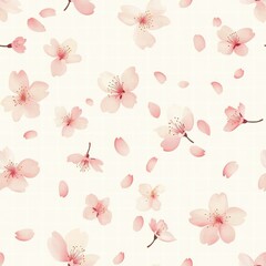 Fototapeta premium Delicate Cherry Blossom Floral Pattern with Soft Pink Petals Floating on Light Background