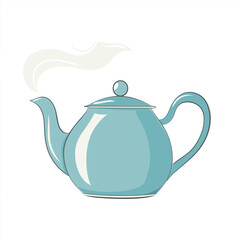 Obraz premium A soft and minimalistic illustration of a teapot with steam rising from it. The teapot is in a light blue color, with a smooth and simple design