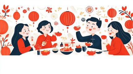 Warm and Joyful Family Gathering Over Delicious Food During Festive Celebration in Colorful Setting