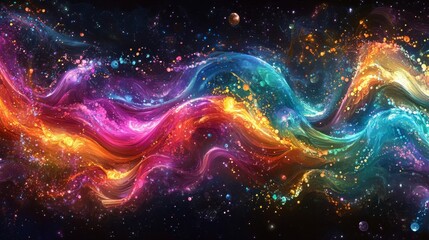 Obraz premium Colorful Abstract Nebula Galaxy in Dark Space Background with Swirling Light and Cosmic Dust