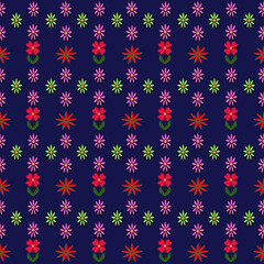 Miniature flower garden, blue background.