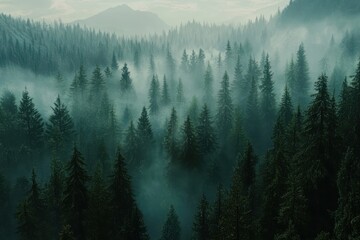 Obraz premium Misty mountain forest landscape.