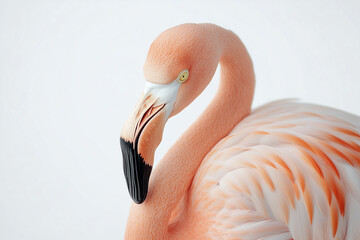 Fototapeta premium Selective focus pink flamingo isolated on white background.