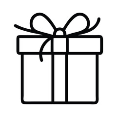 Gift Box Outline with Ribbon Minimalist Black and White Vector