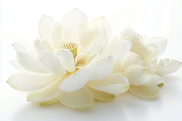 Selective focus white lotus blooming isolated on white background.