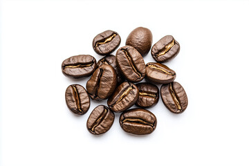 Obraz premium Top view coffee beans isolated on white background, Selective focus roasted coffee beans on white background.