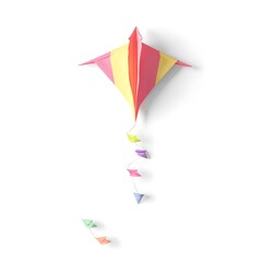 Colorful Paper Kite with Rainbow Origami Decorations Isolated on White Background