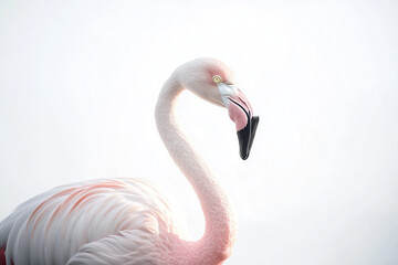Selective focus pink flamingo isolated on white background.