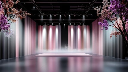 Dreamy Pastel Stage with Soft Pink Hues and Floral Accents for Ideal Photo or Video Backdrop