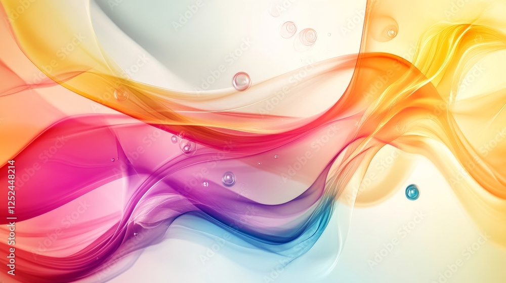 Aufkleber abstract colorful flowing waves with bubbles, digital art. creative design concept