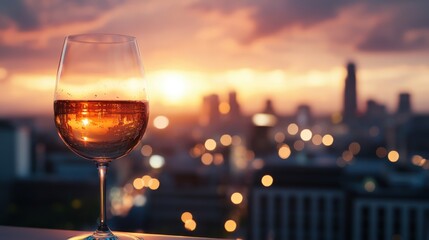 Rooftop sunset wine city view