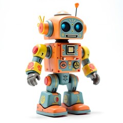 Retro Vintage Robot Toy Colorful Mechanical Figure Playful Design Orange and Teal