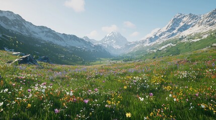 Fototapeta premium Breathtaking scenic view of colorful wildflowers in majestic mountain landscape