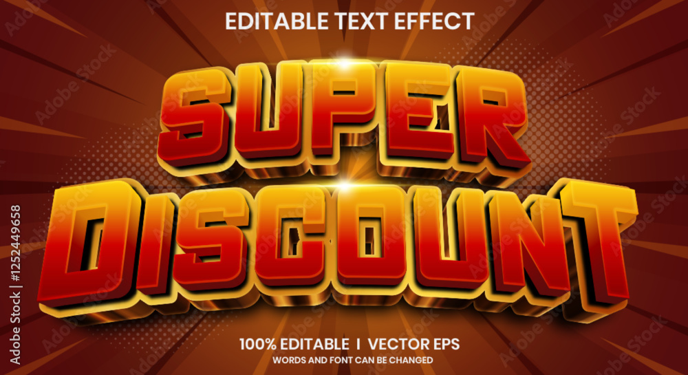 Poster super discount 3d vector text effect with modern style design